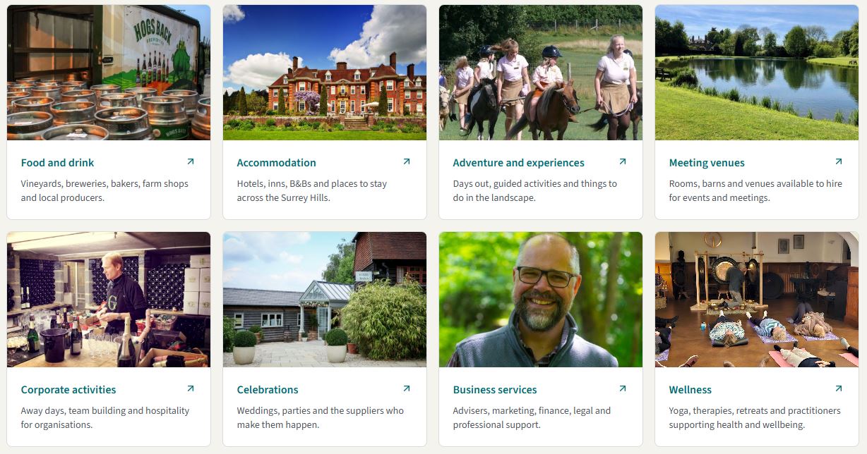 A directory of Surrey Hills businesses, producers and experiences by category